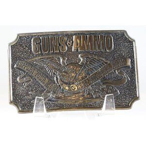 Belt Buckle Guns & Ammo Solid Brass Belt Buckle 1978 Vintage